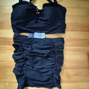 Torrid Black Mini ruched Swim Skirt size 00 and Criss cross bikini top size 0